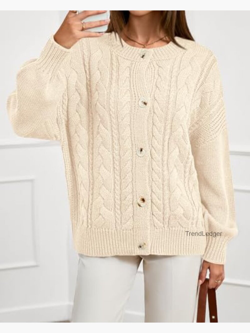 Chunky Cable Knit Cardigan Sweater Women's Oversized Button Front Winter - Picture 5 of 7